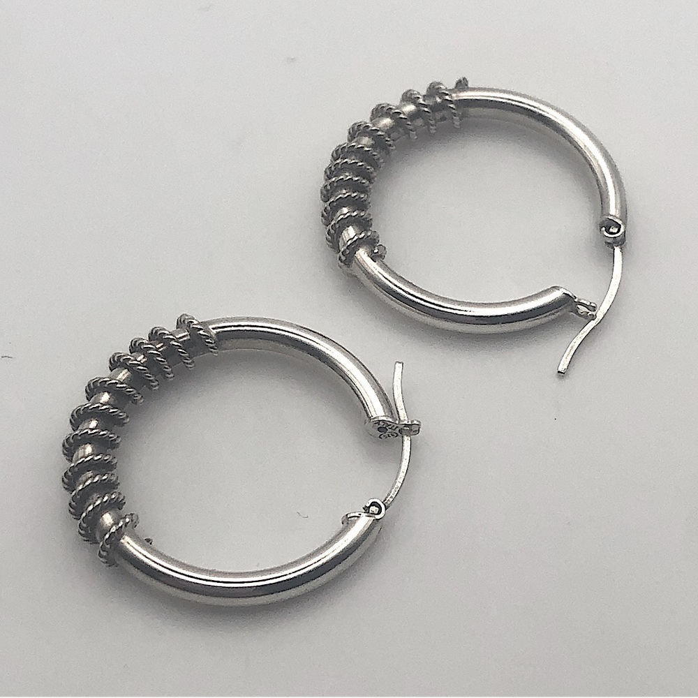 VTG Sterling Silver Rope / Cable Twist Hoop Earrings 925 Italy Approx 1.2”